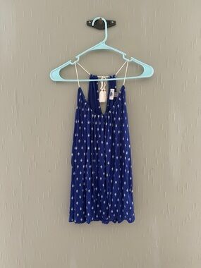 Old Navy Blue Printed Spaghetti-Strap Tank with Cream Tassels